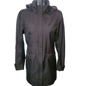 True North Women's Black Hooded Mid-length Fleece Lined Spring Rain Jacket L